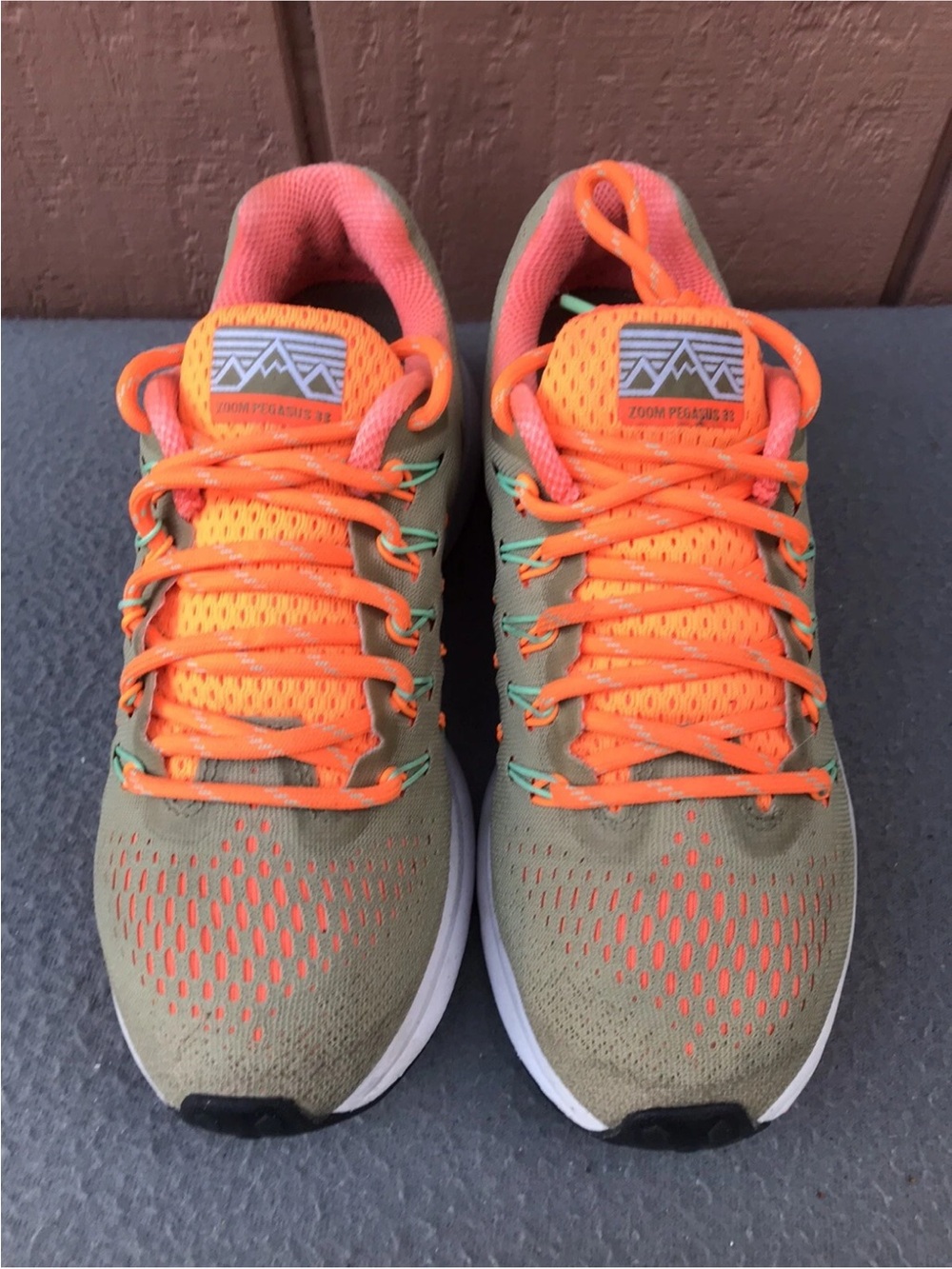 adidas Olive Green and Bright Orange Running Sneakers